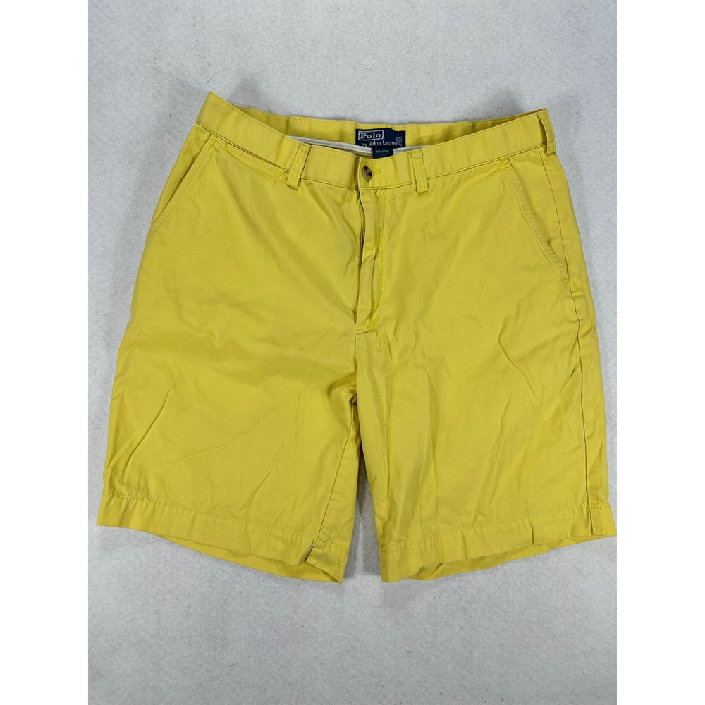 Polo Ralph Lauren Y2K Mens Classic Polo Chino Shorts Yellow Cotton 36 Flat Front